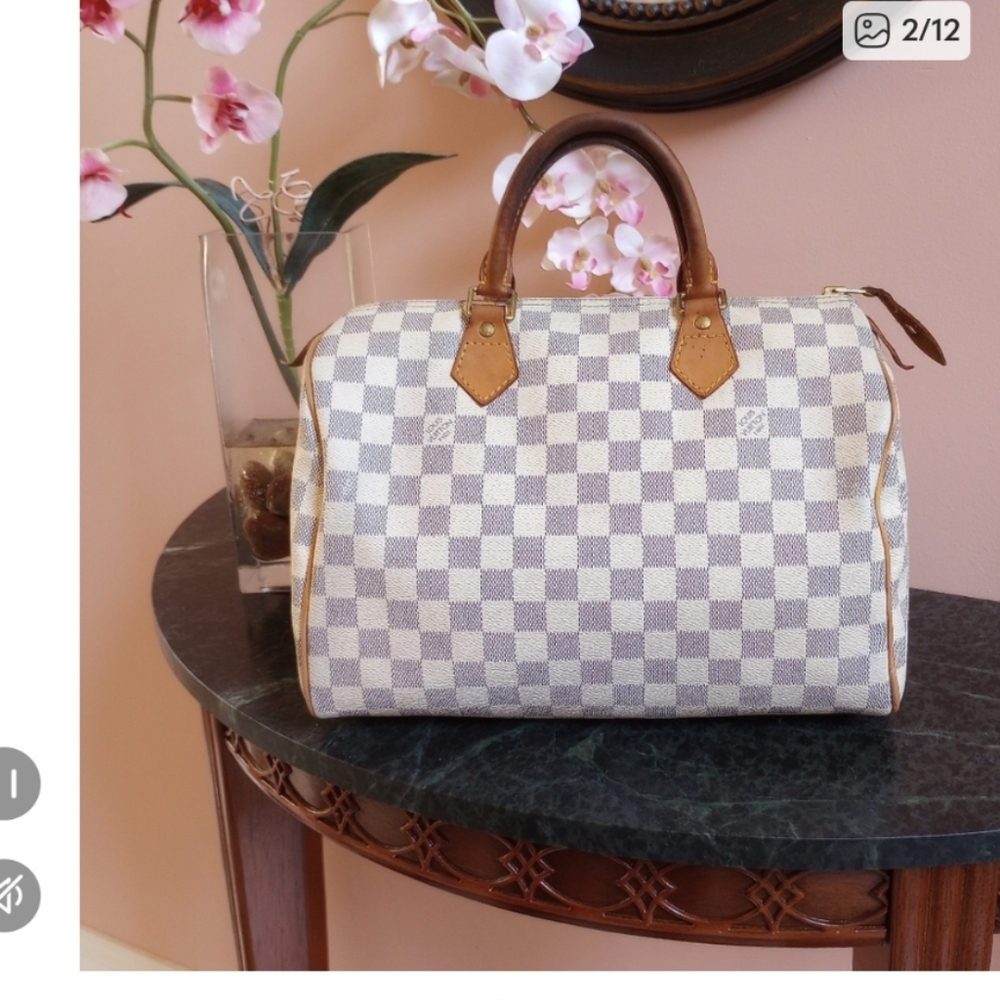 Louis Vuitton White and Brown Checkered Satchel